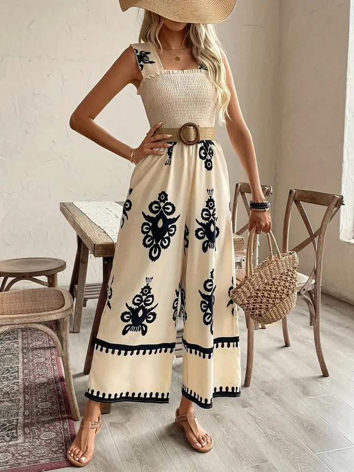 Boho stijl jumpsuit met wijde pijpen