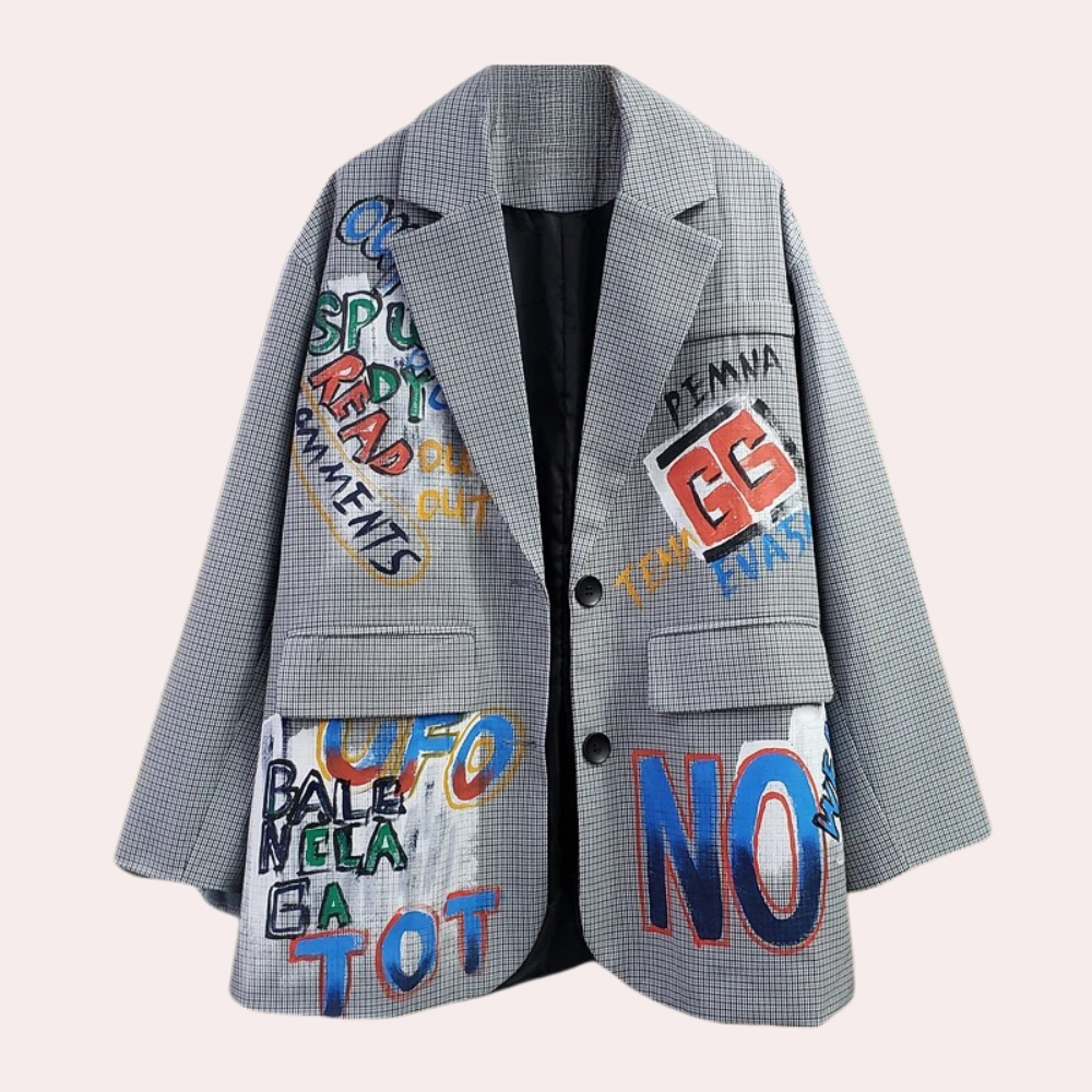 Oversized damesblazer met tekst