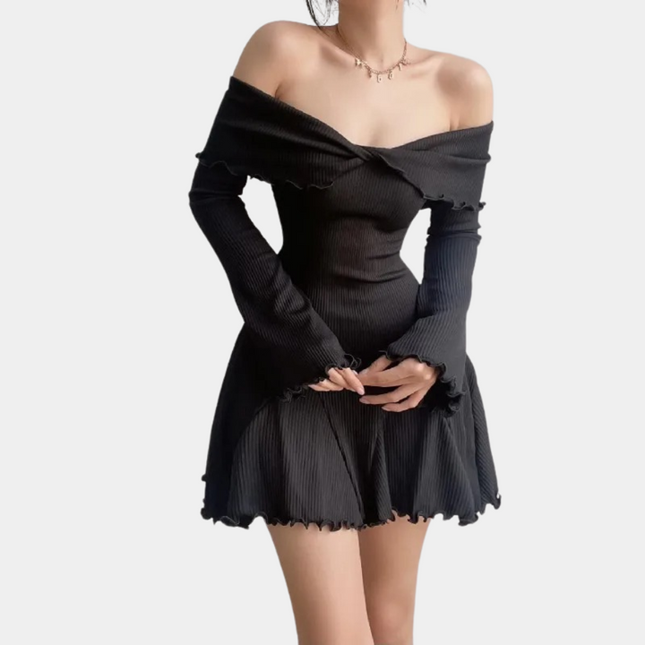 Gebreide damesjurk met off shoulder