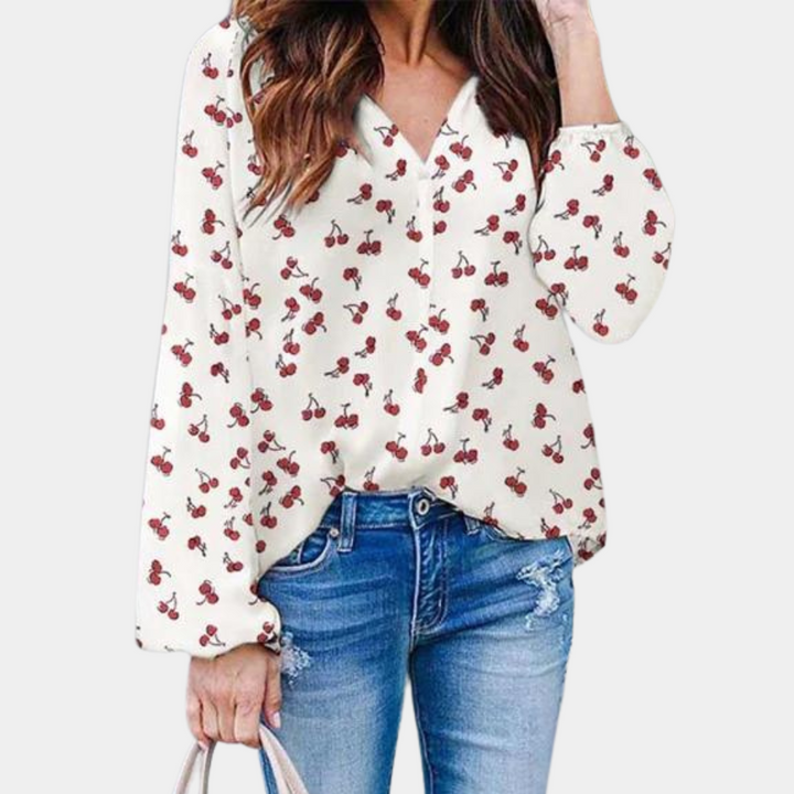 Chique damesblouse met kersenprint