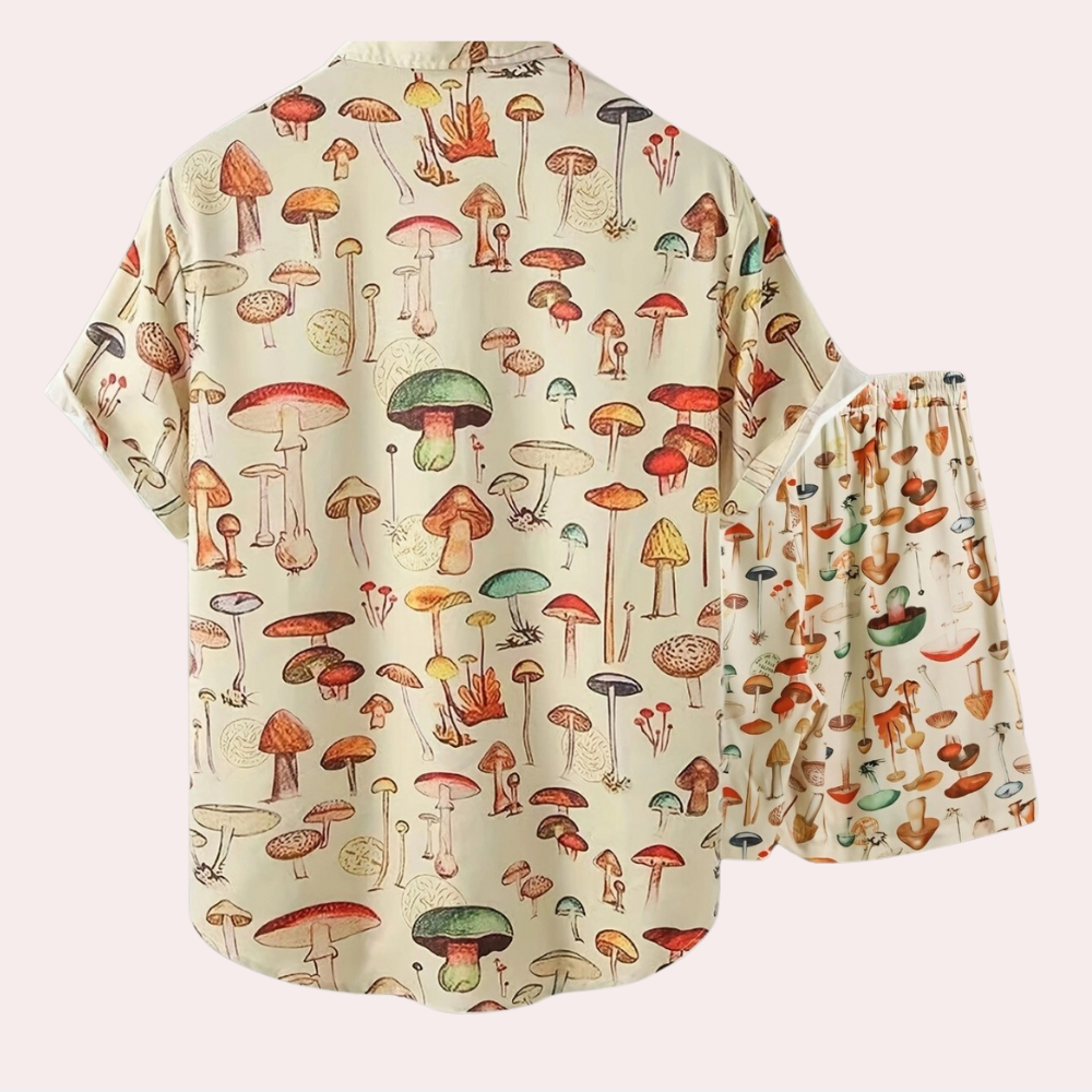 Heren tweedelige zomerkleding met paddenstoelenprint