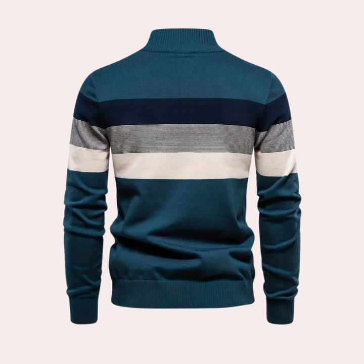 Warme color block herensweater met rits