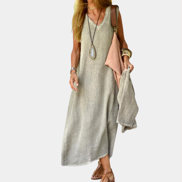 Casual v-hals dames maxi jurk