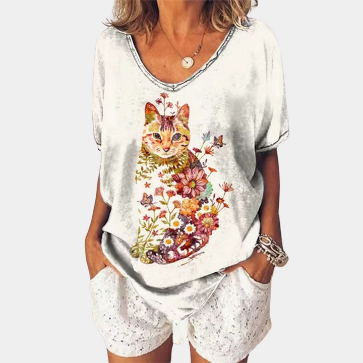 Trendy dames t-shirt met kattenprint