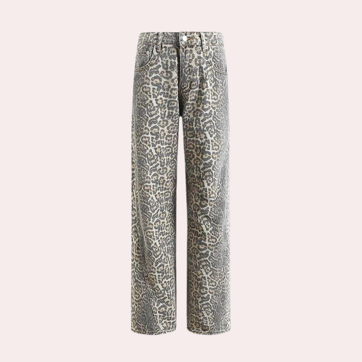 Comfortabele jeans voor dames met luipaardprint