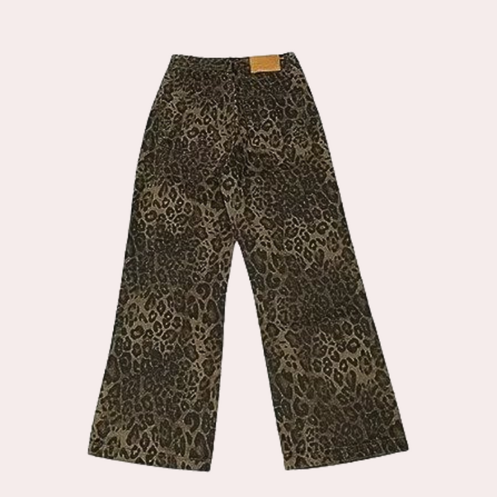 Damesjeans met trendy luipaardprint