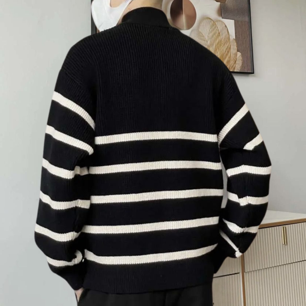 Trendy gestreepte herensweater met rits