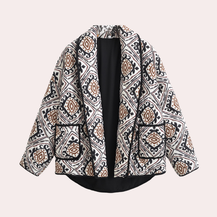 Geneviève - Geometrisch Patroon Cardigan - Elegantie met Brede Mouwen