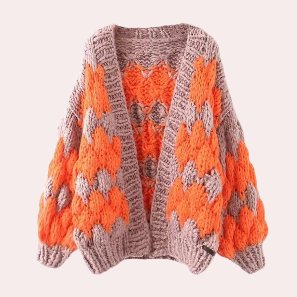 Samara - Retro Cardigan met Chunky Breiwerk en Puffmouwen