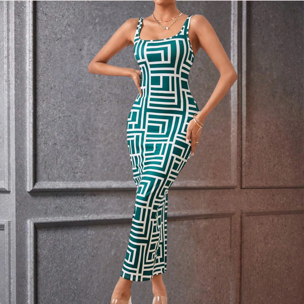 Elsa - Mouwloze bodyconjurk met geometrische print voor dames