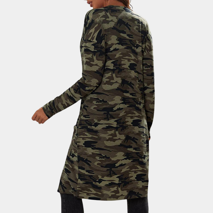 Prisca - Dames Trendy Camouflage Lange Jas met Zakken