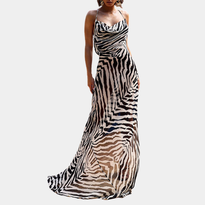 Dayana - Strakke Maxi Jurk met Opvallende Zebra Print