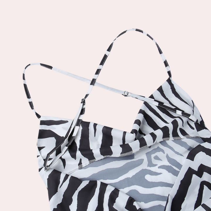 Dayana - Strakke Maxi Jurk met Opvallende Zebra Print