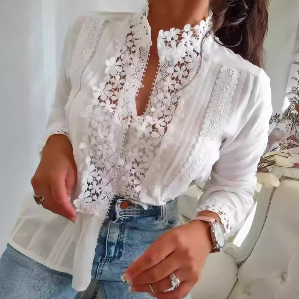 Marga - Stijlvolle Vrouwen Blouse met Bloemen Kant