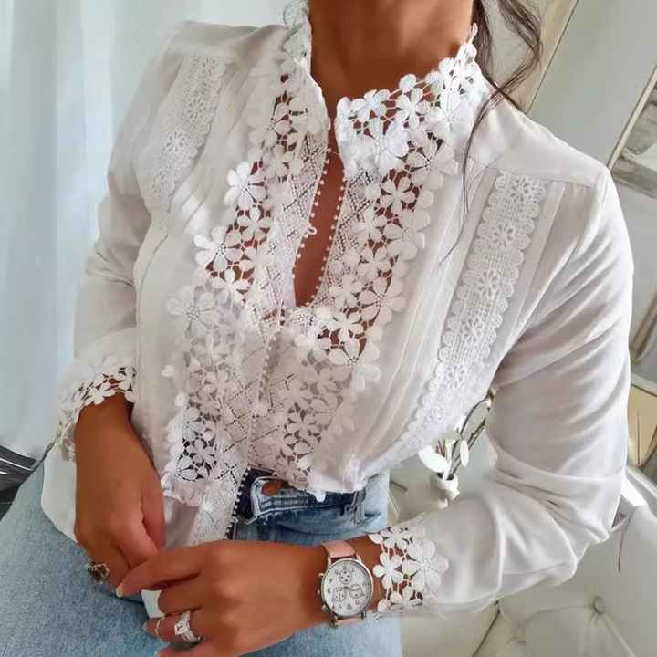 Marga - Stijlvolle Vrouwen Blouse met Bloemen Kant