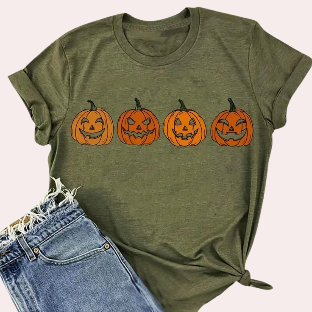 Maco - Stijlvol Halloween Pompoen T- shirt voor dames