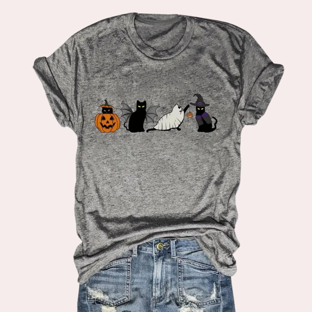 Kati - Halloween kat & pompoen t-shirt voor dames