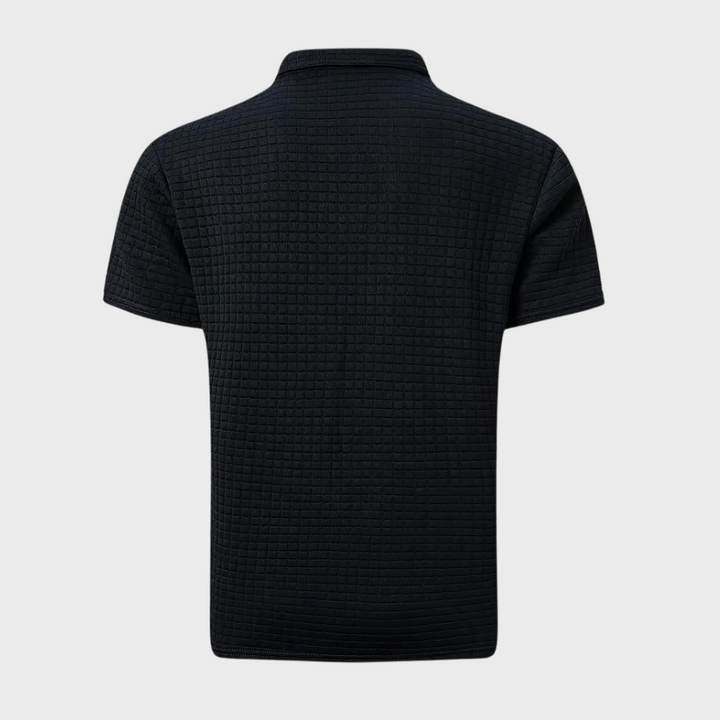 Achterkant zwarte polo shirt voor heren