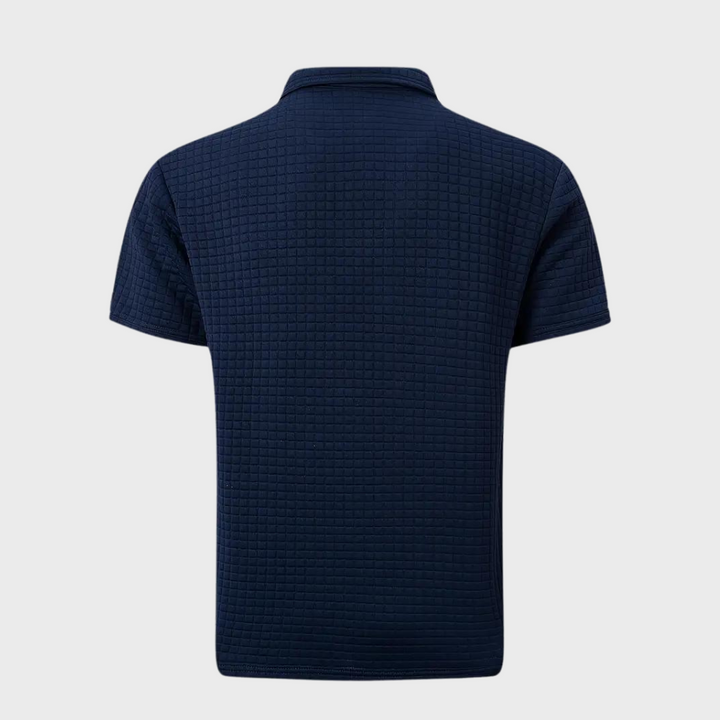 Achterkant blauwe polo shirt voor heren