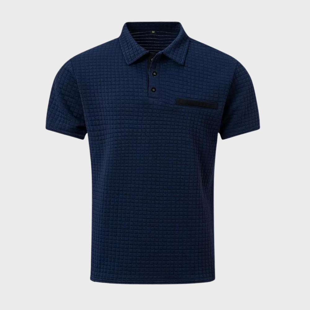 Voorkant blauwe polo shirt voor heren