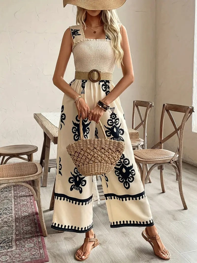 Boho stijl jumpsuit met wijde pijpen